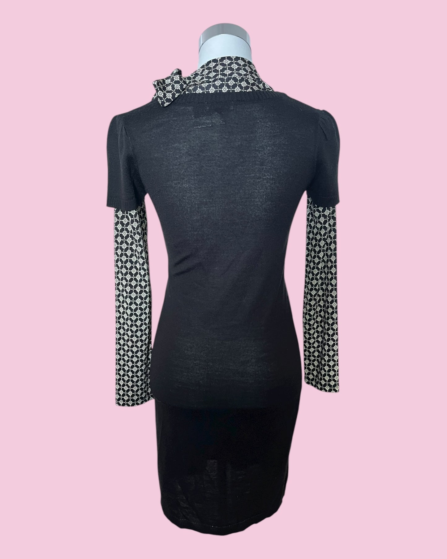 Vintage Knit Dress mit Print Details & Scarf Collar Orsay S/M